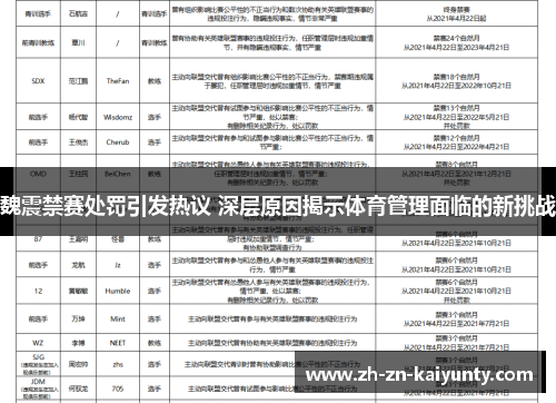 魏震禁赛处罚引发热议 深层原因揭示体育管理面临的新挑战