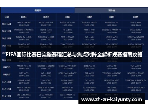 FIFA国际比赛日完整赛程汇总与焦点对阵全解析观赛指南攻略