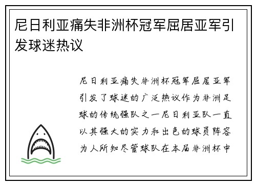 尼日利亚痛失非洲杯冠军屈居亚军引发球迷热议 尼日利亚痛失非洲杯冠军屈居亚军引发球迷热议