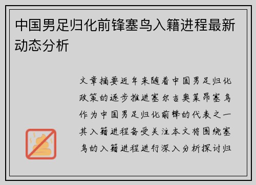 中国男足归化前锋塞鸟入籍进程最新动态分析 中国男足归化前锋塞鸟入籍进程最新动态分析